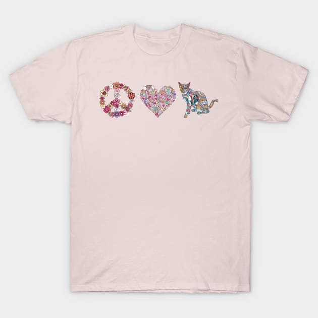 Peace, Love, Kitty Cat T-Shirt by Gifts of Recovery